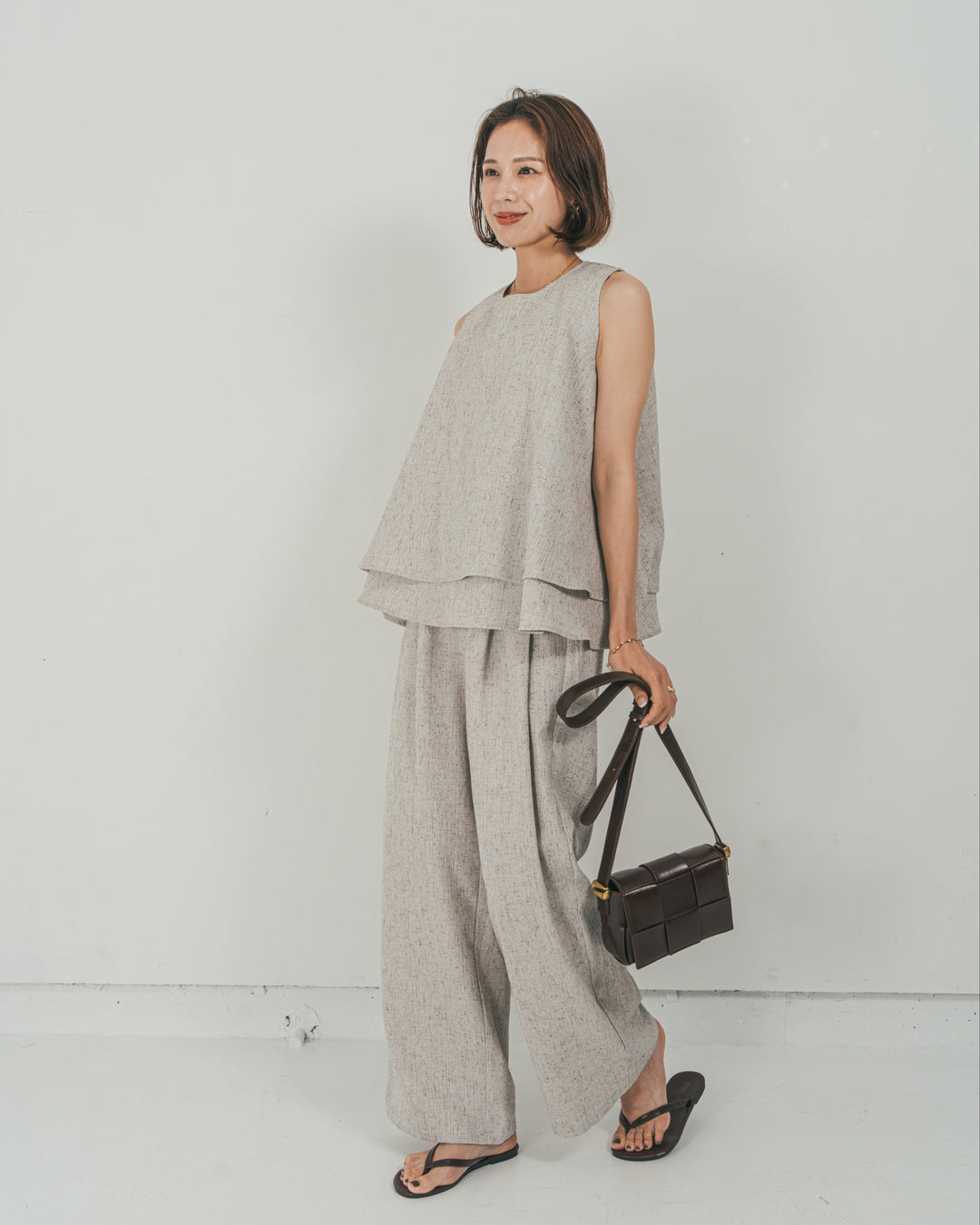 ［SET］Tweedノースリティアードタンクトップ + Tweedダブルタックパンツ（2SET）