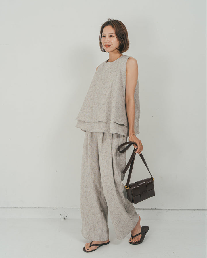 ［SET］Tweedノースリティアードタンクトップ + Tweedダブルタックパンツ（2SET）