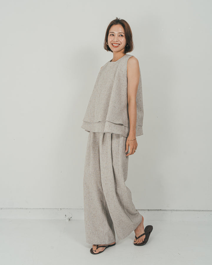 ［SET］Tweedノースリティアードタンクトップ + Tweedダブルタックパンツ（2SET）