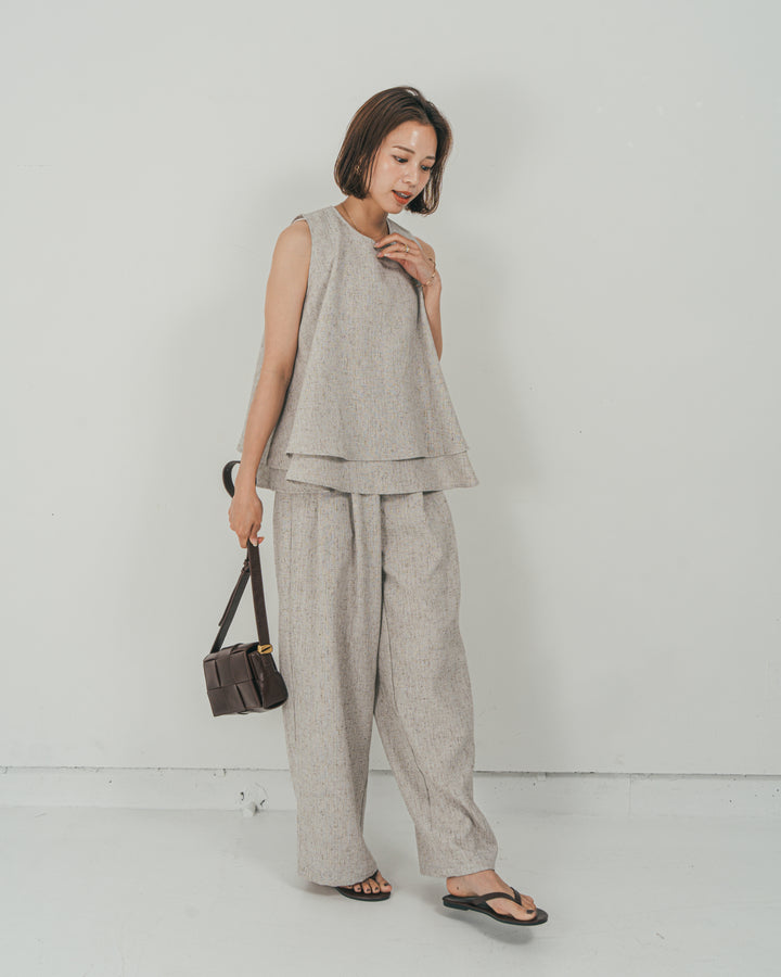 ［SET］Tweedノースリティアードタンクトップ + Tweedダブルタックパンツ（2SET）