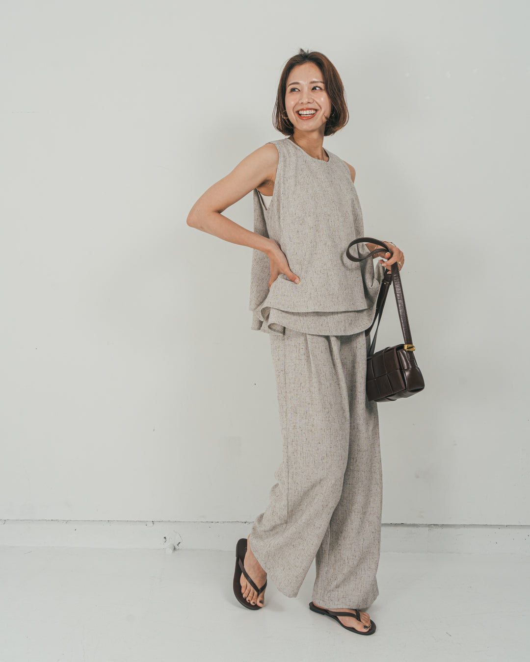 ［SET］Tweedノースリティアードタンクトップ + Tweedダブルタックパンツ（2SET）