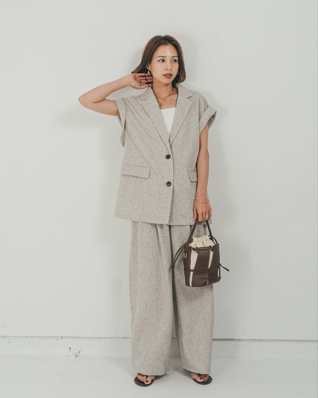 ［SET］Tweedテイラードジレ + Tweedダブルタックパンツ（2SET）