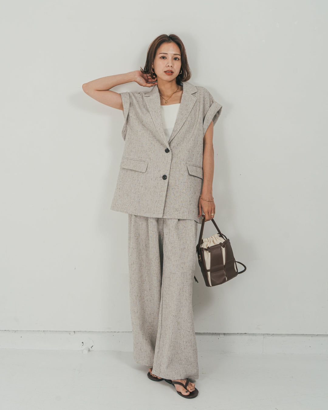 ［SET］Tweedテイラードジレ + Tweedダブルタックパンツ（2SET）