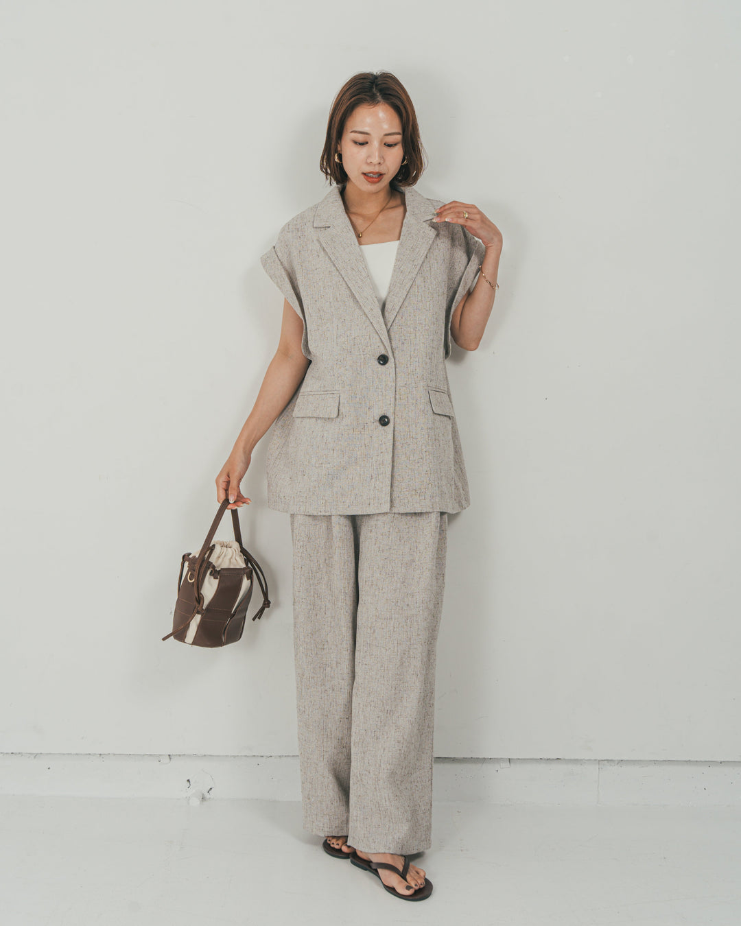 ［SET］Tweedテイラードジレ + Tweedダブルタックパンツ（2SET）