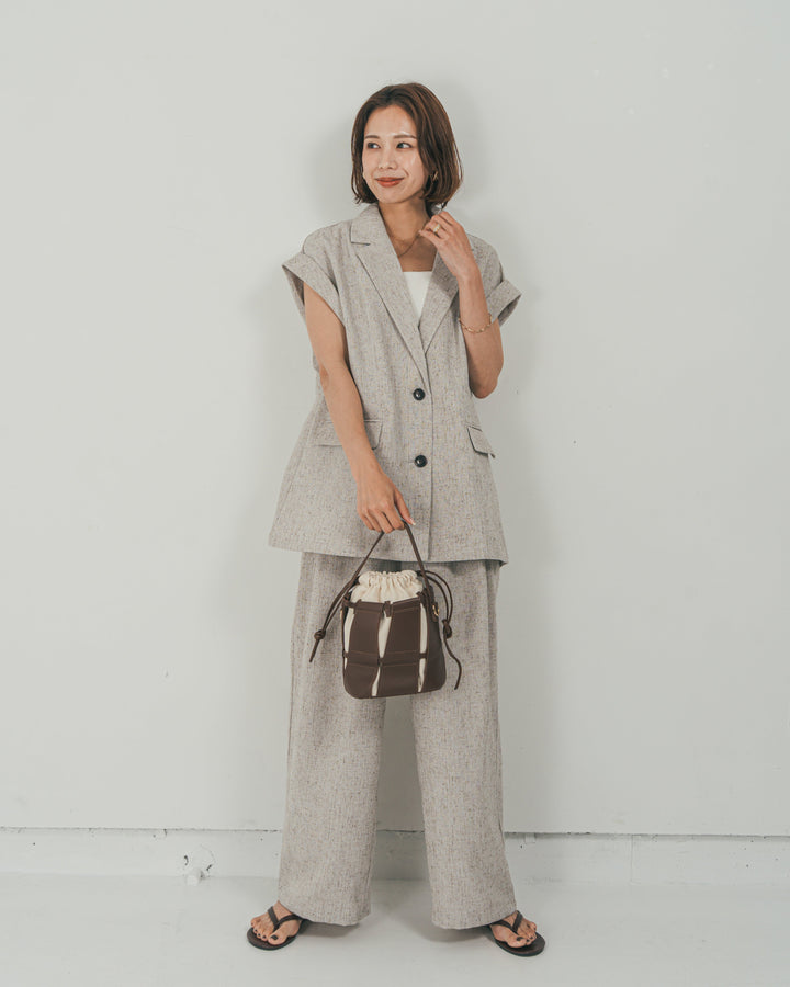 ［SET］Tweedノースリティアードタンクトップ + Tweedテイラードジレ + Tweedダブルタックパンツ（3SET）