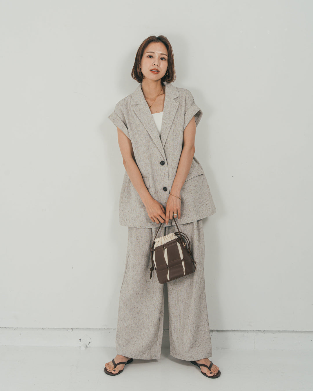 ［SET］Tweedテイラードジレ + Tweedダブルタックパンツ（2SET）