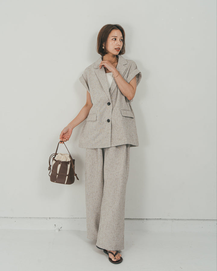 ［SET］Tweedノースリティアードタンクトップ + Tweedテイラードジレ + Tweedダブルタックパンツ（3SET）