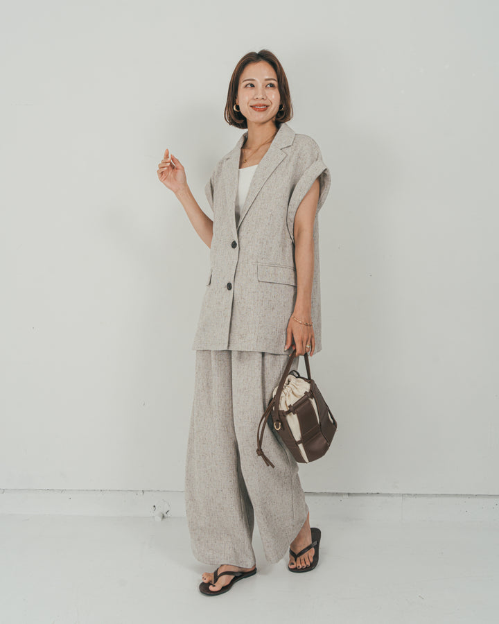 ［SET］Tweedノースリティアードタンクトップ + Tweedテイラードジレ + Tweedダブルタックパンツ（3SET）
