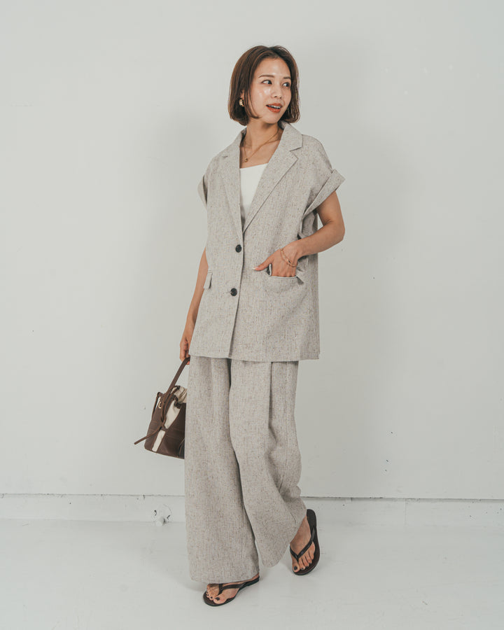 ［SET］Tweedノースリティアードタンクトップ + Tweedテイラードジレ + Tweedダブルタックパンツ（3SET）