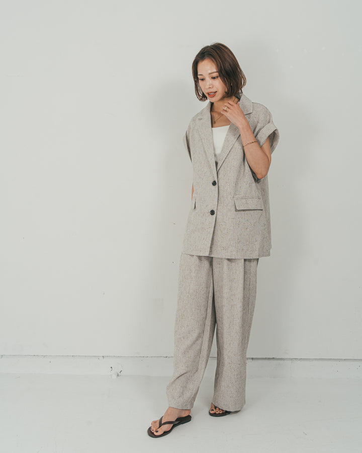 ［SET］Tweedノースリティアードタンクトップ + Tweedテイラードジレ + Tweedダブルタックパンツ（3SET）