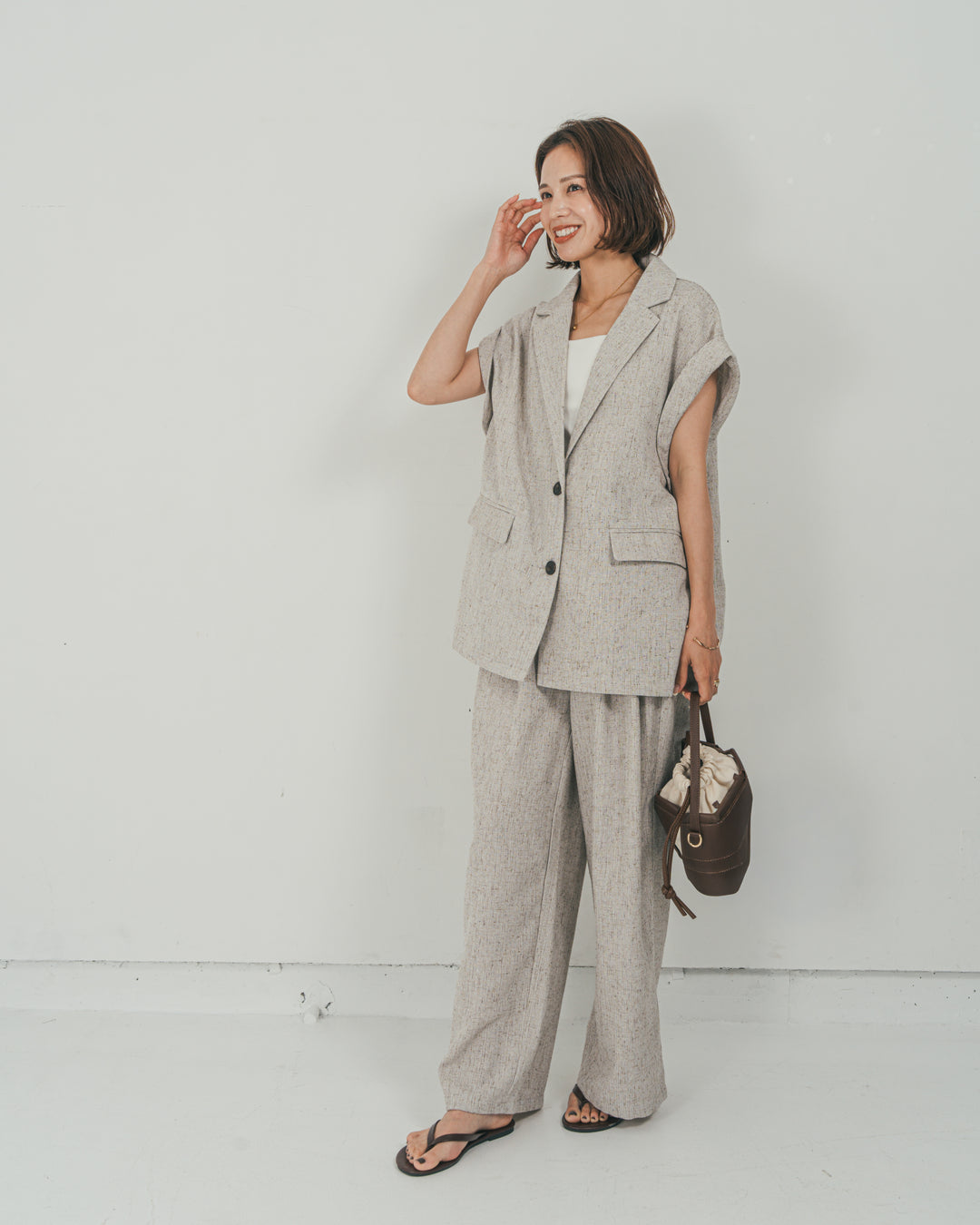 ［SET］Tweedテイラードジレ + Tweedダブルタックパンツ（2SET）