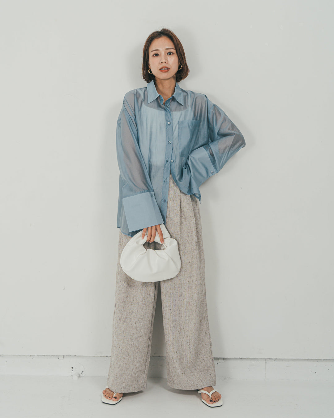 ［SET］Clear Sheer オーバーシャツ + Tweedダブルタックパンツ（2SET）