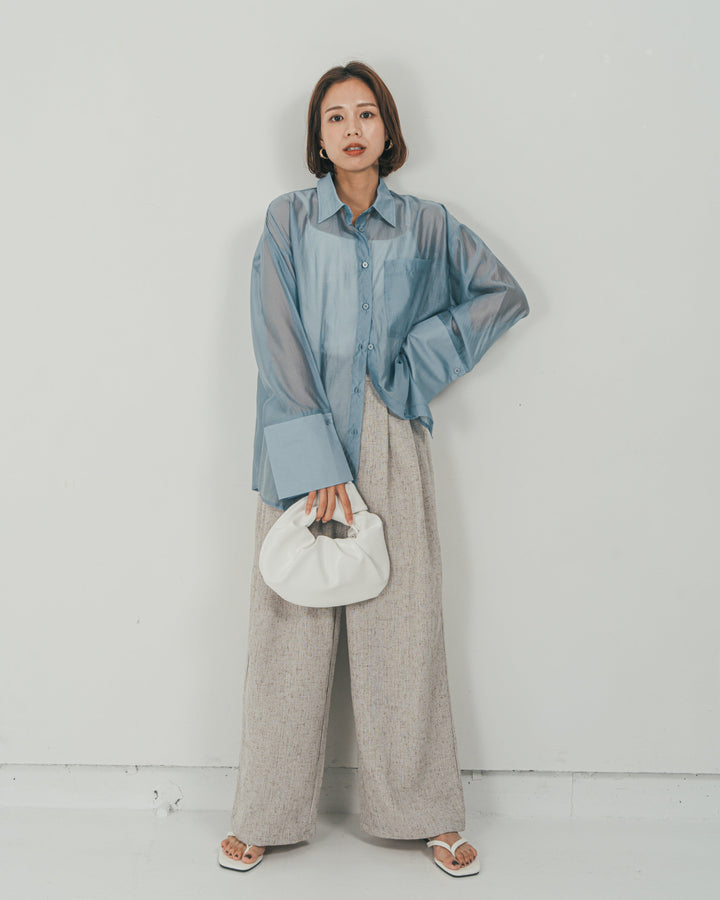 ［SET］Clear Sheer オーバーシャツ + Tweedダブルタックパンツ（2SET）
