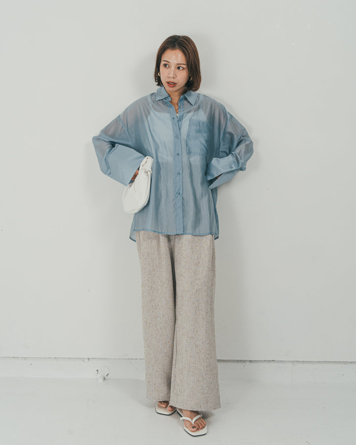 ［SET］Clear Sheer オーバーシャツ + Tweedダブルタックパンツ（2SET）