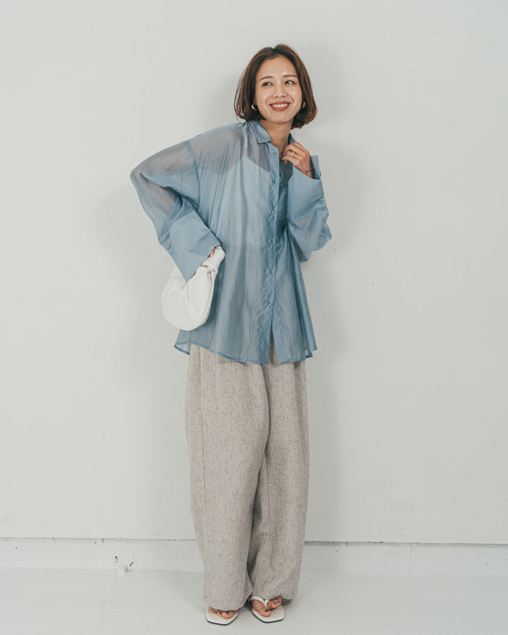 ［SET］Clear Sheer オーバーシャツ + Tweedダブルタックパンツ（2SET）