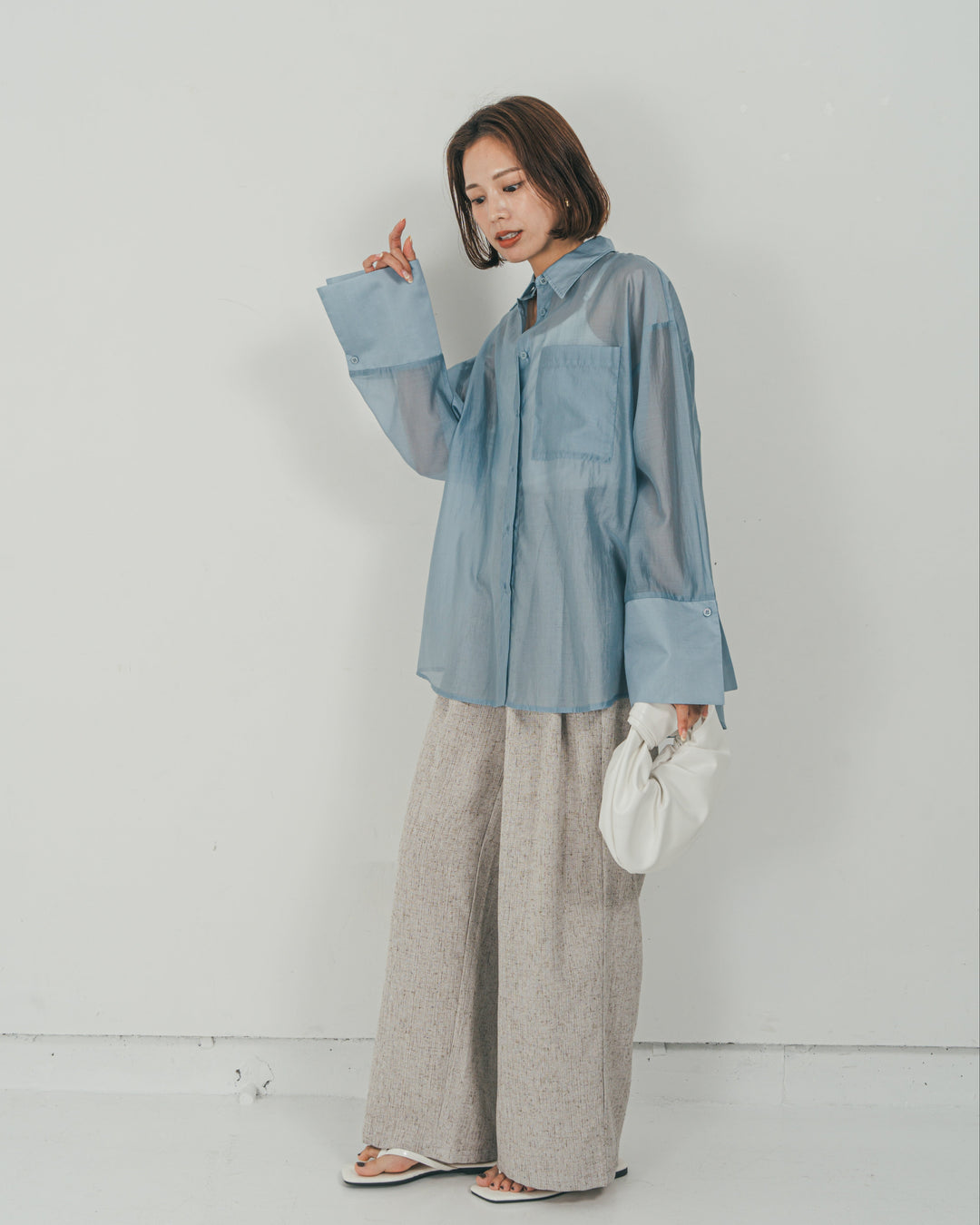 ［SET］Clear Sheer オーバーシャツ + Tweedダブルタックパンツ（2SET）