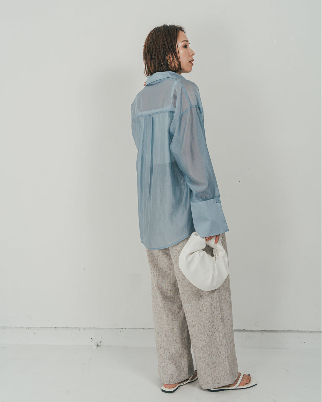 ［SET］Clear Sheer オーバーシャツ + Tweedダブルタックパンツ（2SET）