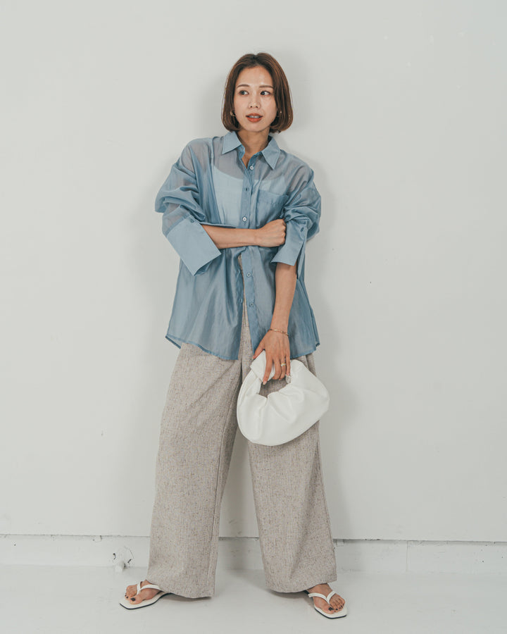 ［SET］Clear Sheer オーバーシャツ + Tweedダブルタックパンツ（2SET）