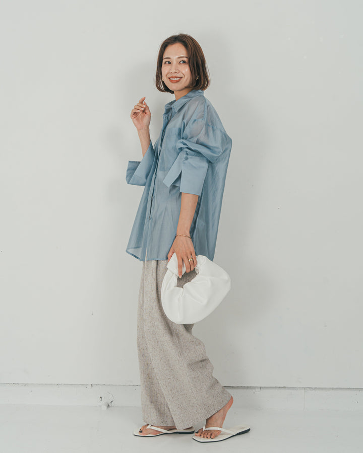［SET］Clear Sheer オーバーシャツ + Tweedダブルタックパンツ（2SET）