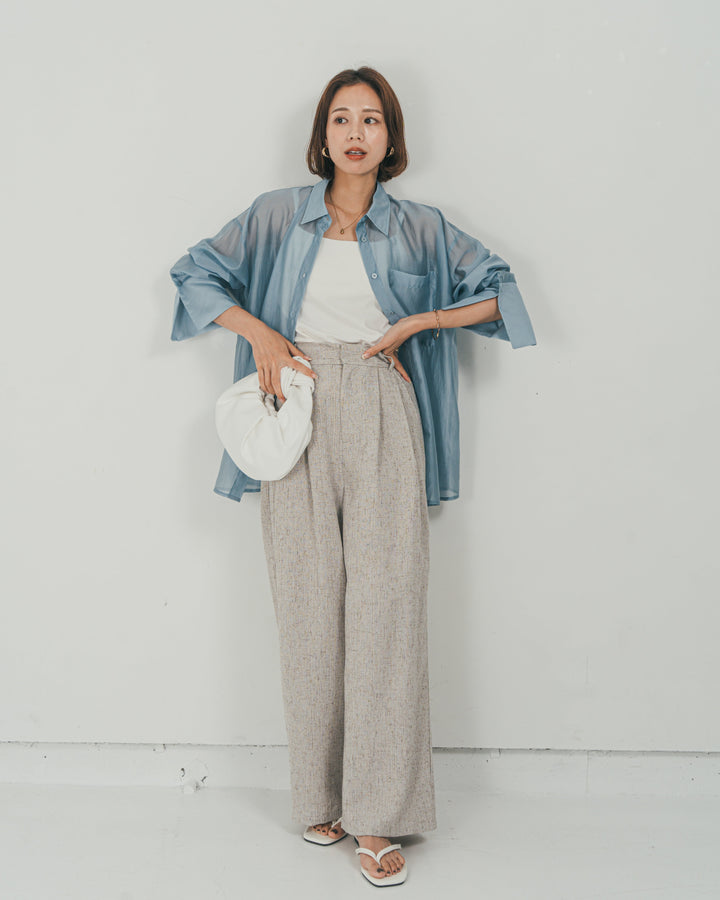 ［SET］Clear Sheer オーバーシャツ + Tweedダブルタックパンツ（2SET）