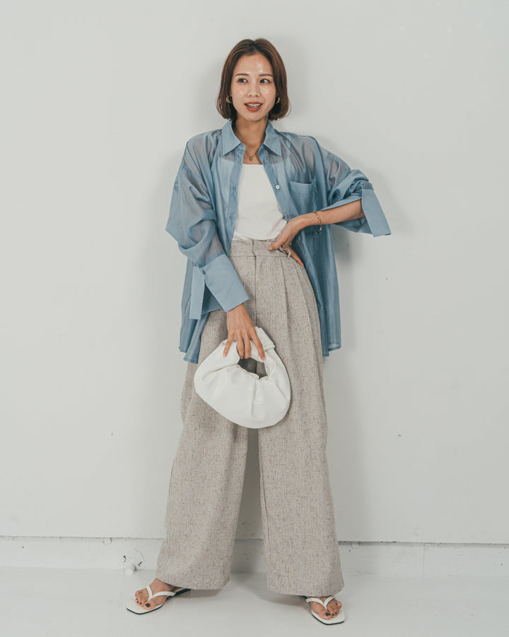 ［SET］Clear Sheer オーバーシャツ + Tweedダブルタックパンツ（2SET）