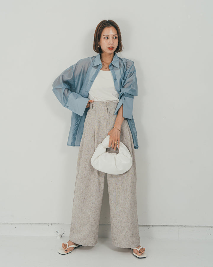 ［SET］Clear Sheer オーバーシャツ + Tweedダブルタックパンツ（2SET）