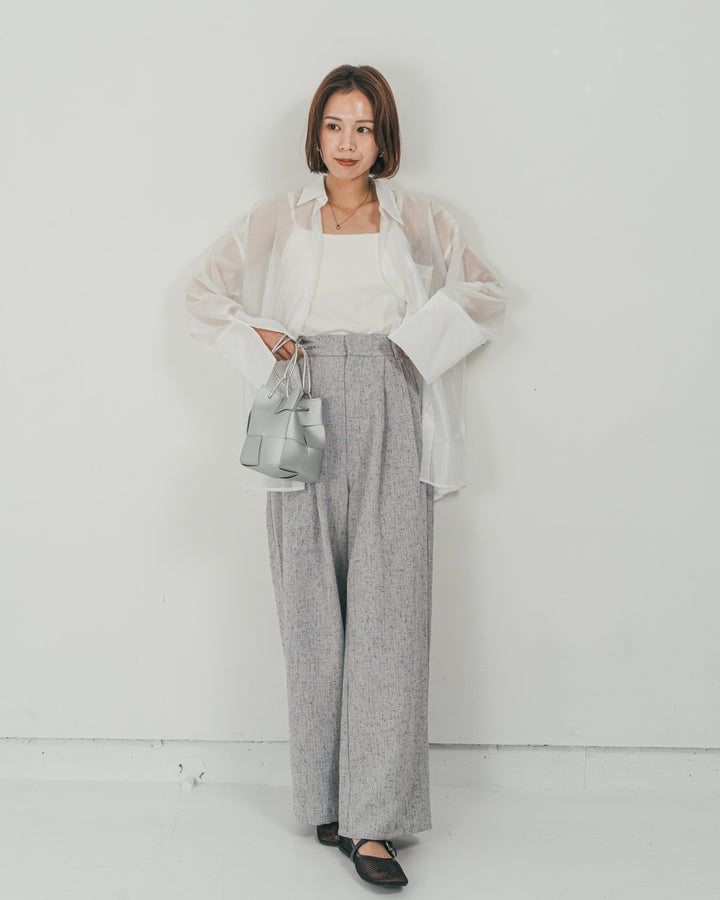 ［SET］Clear Sheer オーバーシャツ + Tweedダブルタックパンツ（2SET）