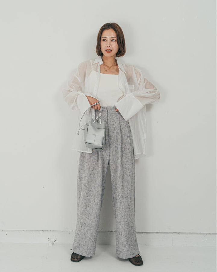 ［SET］Clear Sheer オーバーシャツ + Tweedダブルタックパンツ（2SET）