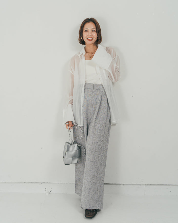 ［SET］Clear Sheer オーバーシャツ + Tweedダブルタックパンツ（2SET）