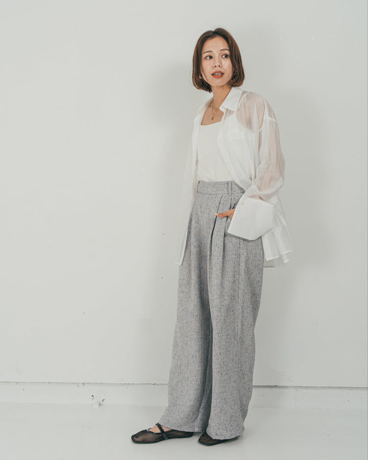 ［SET］Clear Sheer オーバーシャツ + Tweedダブルタックパンツ（2SET）