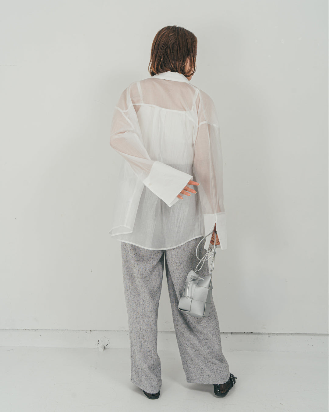 ［SET］Clear Sheer オーバーシャツ + Tweedダブルタックパンツ（2SET）