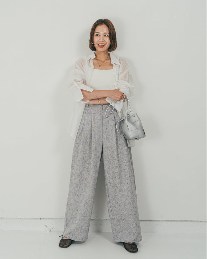 ［SET］Clear Sheer オーバーシャツ + Tweedダブルタックパンツ（2SET）
