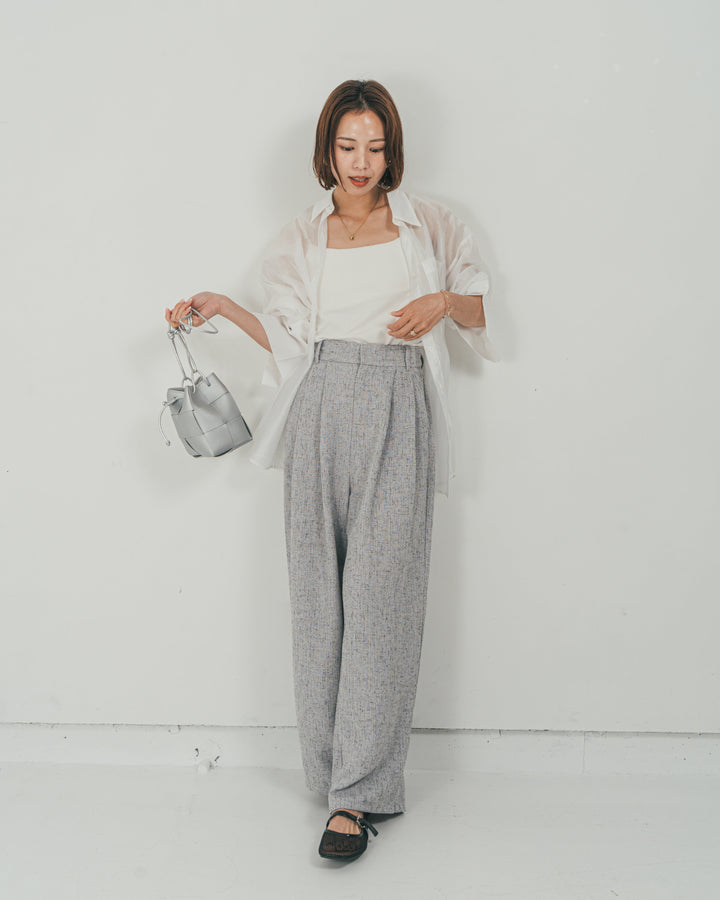 ［SET］Clear Sheer オーバーシャツ + Tweedダブルタックパンツ（2SET）