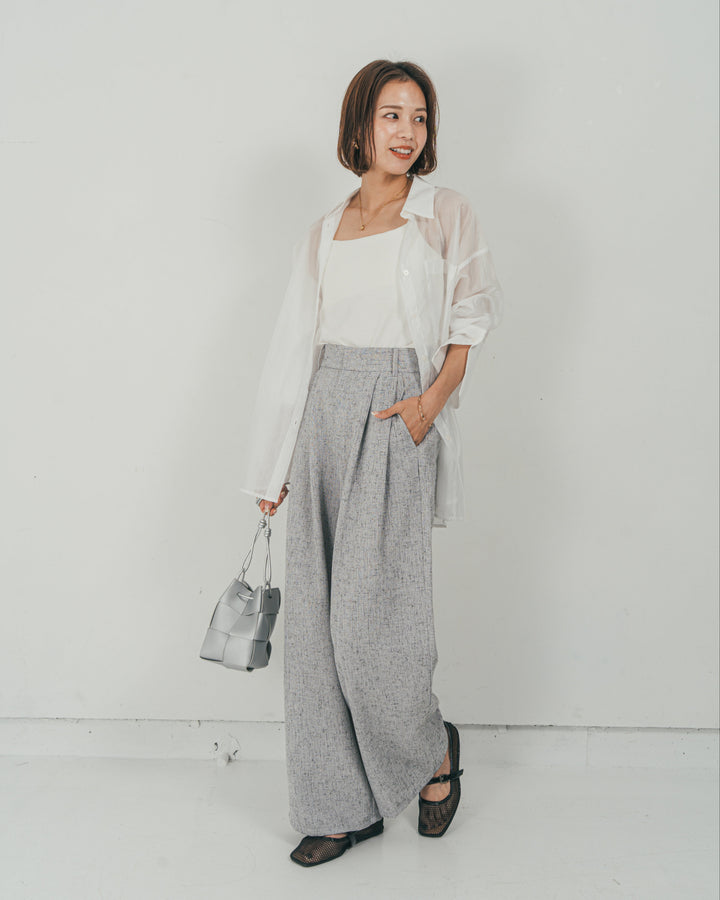 ［SET］Clear Sheer オーバーシャツ + Tweedダブルタックパンツ（2SET）