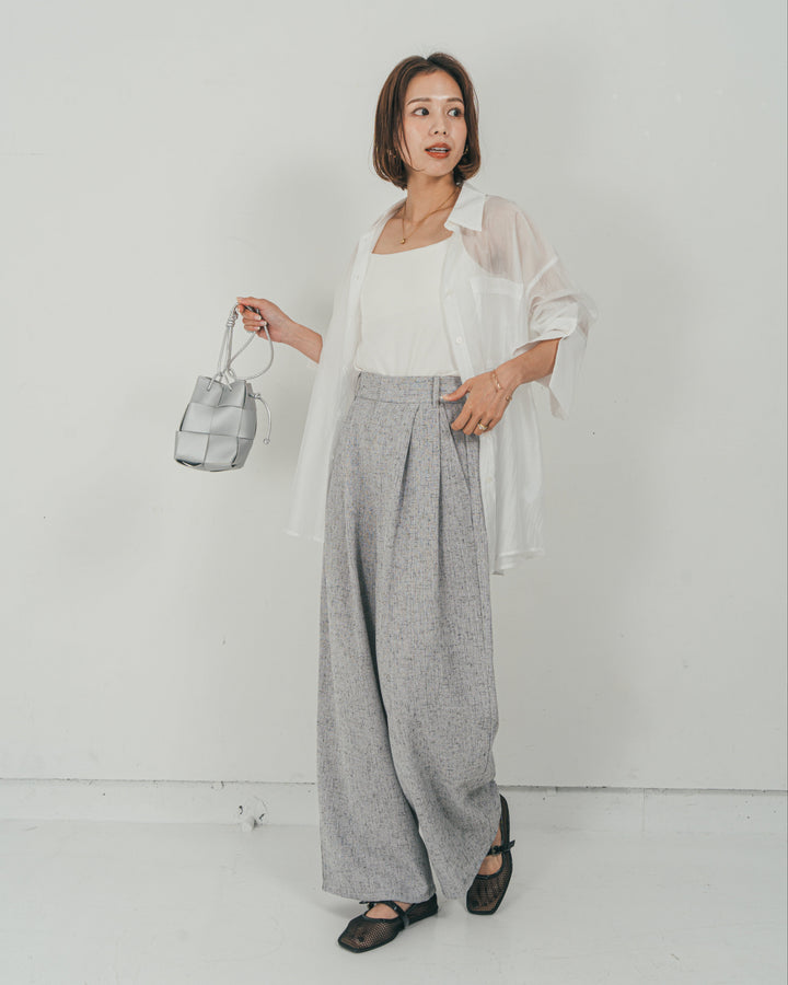 ［SET］Clear Sheer オーバーシャツ + Tweedダブルタックパンツ（2SET）