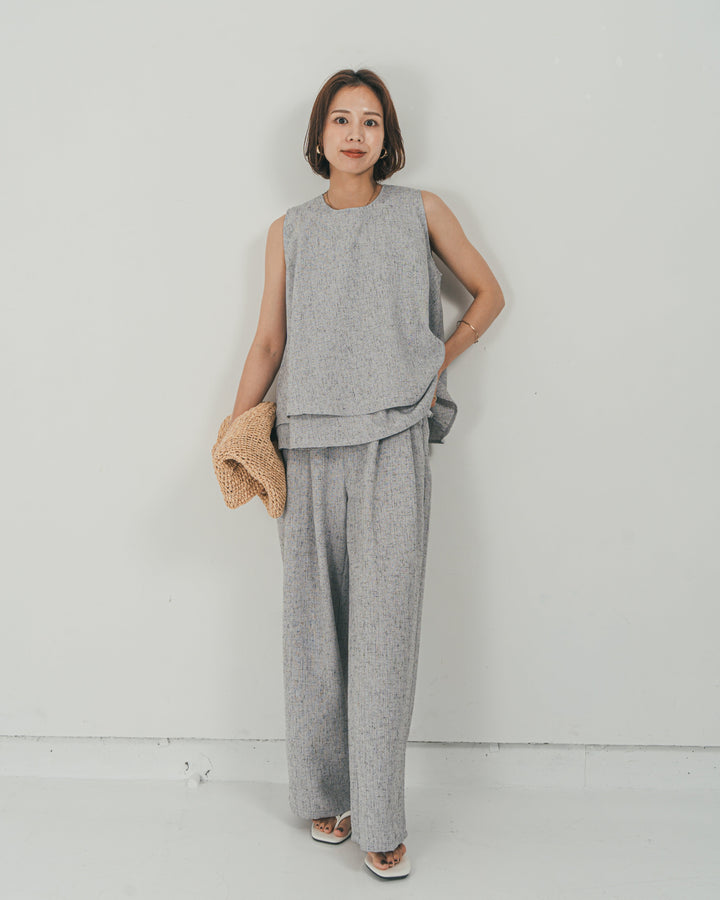 ［SET］Tweedノースリティアードタンクトップ + Tweedダブルタックパンツ（2SET）