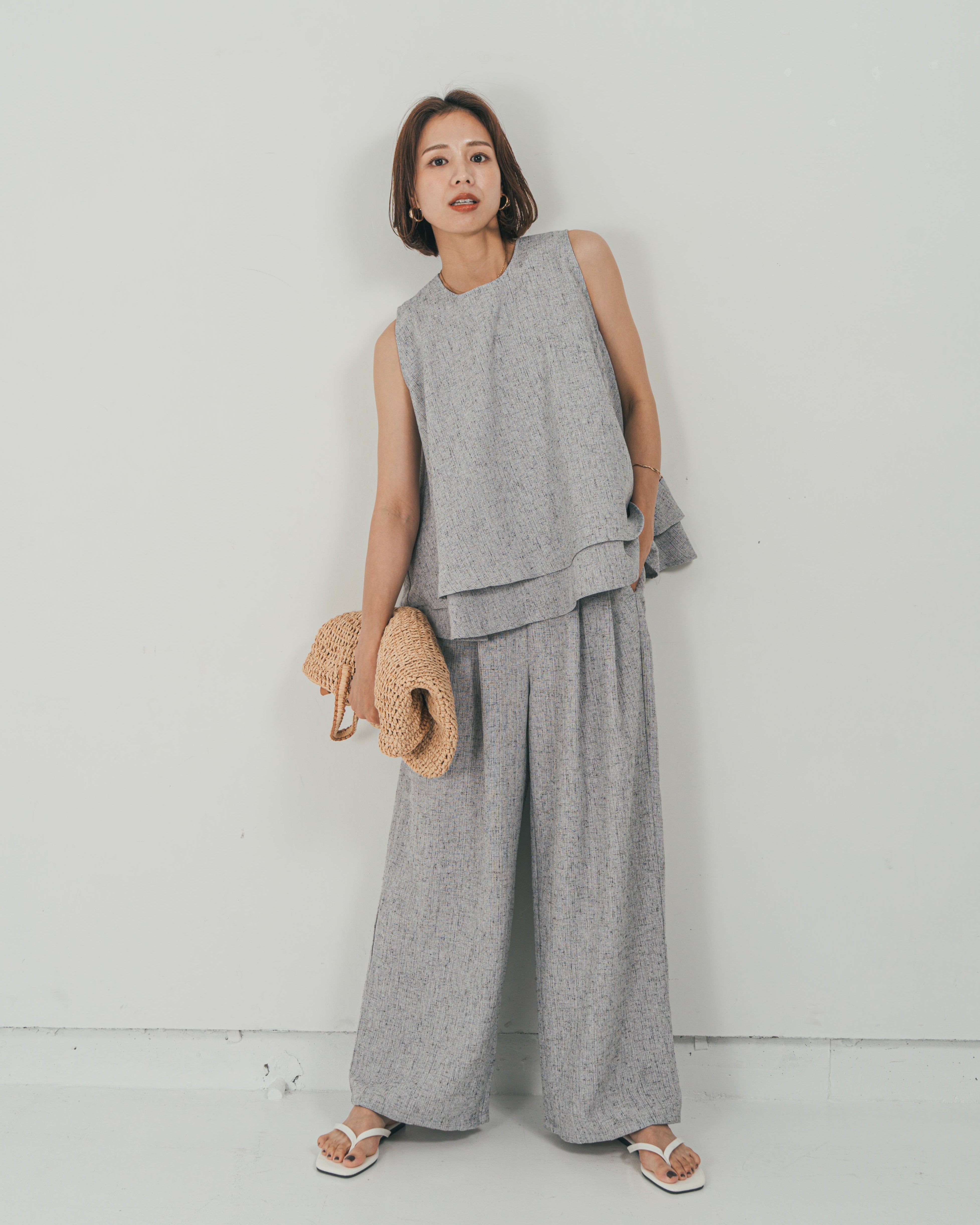 SET］Tweedノースリティアードタンクトップ + Tweedダブルタックパンツ