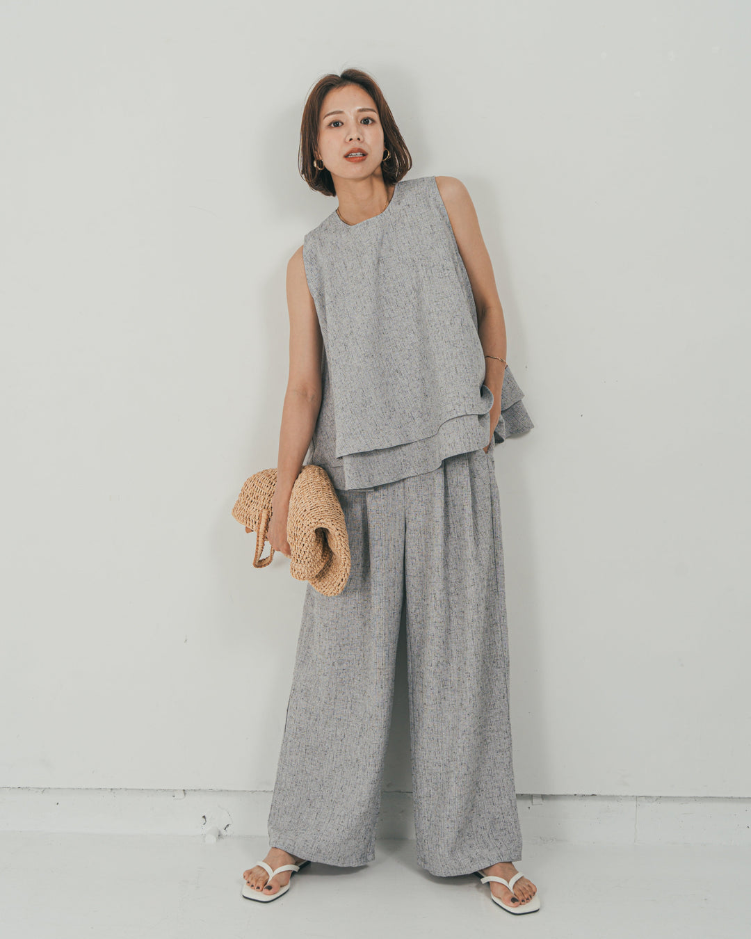 ［SET］Tweedノースリティアードタンクトップ + Tweedテイラードジレ + Tweedダブルタックパンツ（3SET）