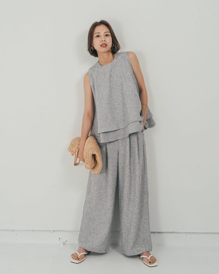 ［SET］Tweedノースリティアードタンクトップ + Tweedテイラードジレ + Tweedダブルタックパンツ（3SET）