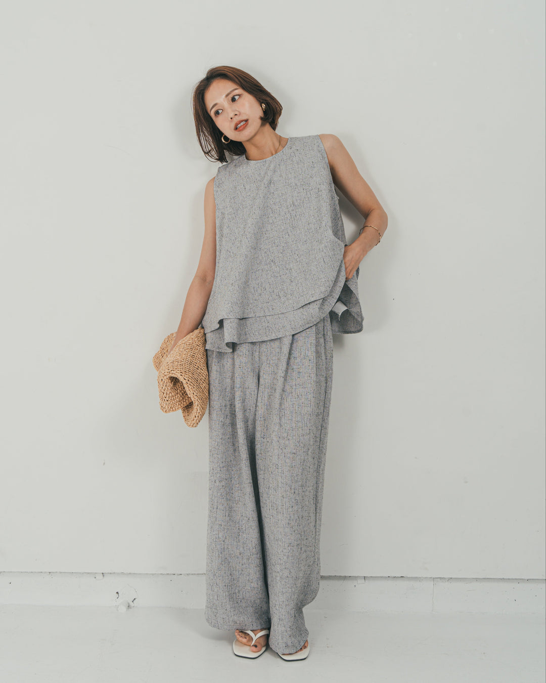 ［SET］Tweedノースリティアードタンクトップ + Tweedダブルタックパンツ（2SET）
