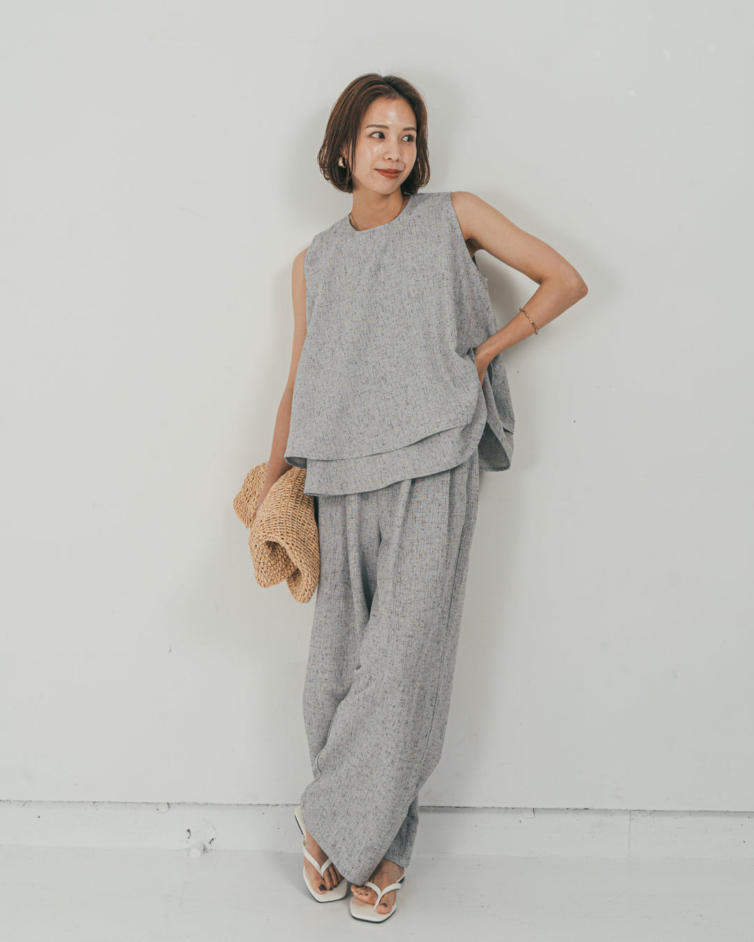 ［SET］Tweedノースリティアードタンクトップ + Tweedダブルタックパンツ（2SET）