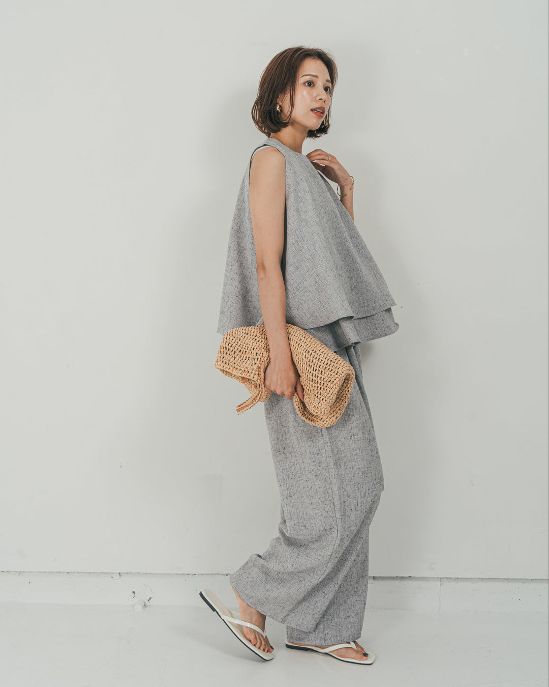 ［SET］Tweedノースリティアードタンクトップ + Tweedダブルタックパンツ（2SET）