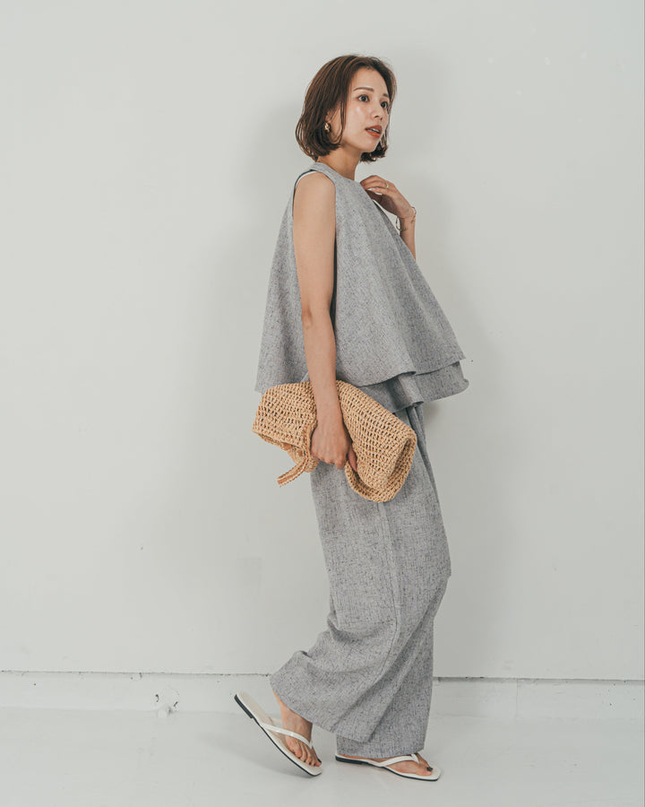 ［SET］Tweedノースリティアードタンクトップ + Tweedダブルタックパンツ（2SET）