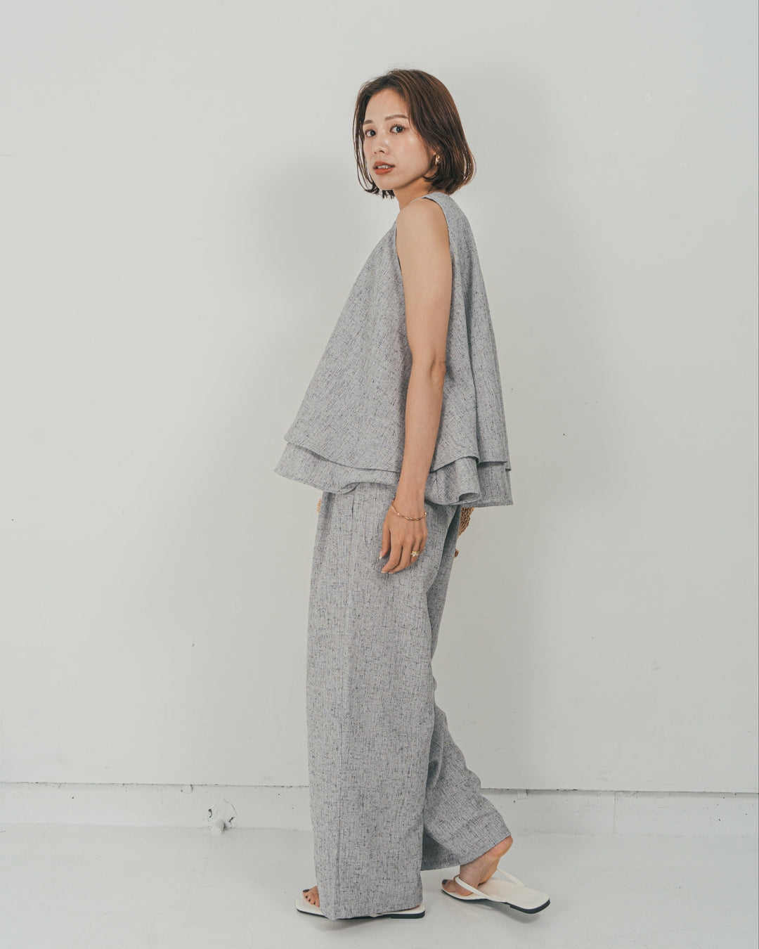 ［SET］Tweedノースリティアードタンクトップ + Tweedダブルタックパンツ（2SET）
