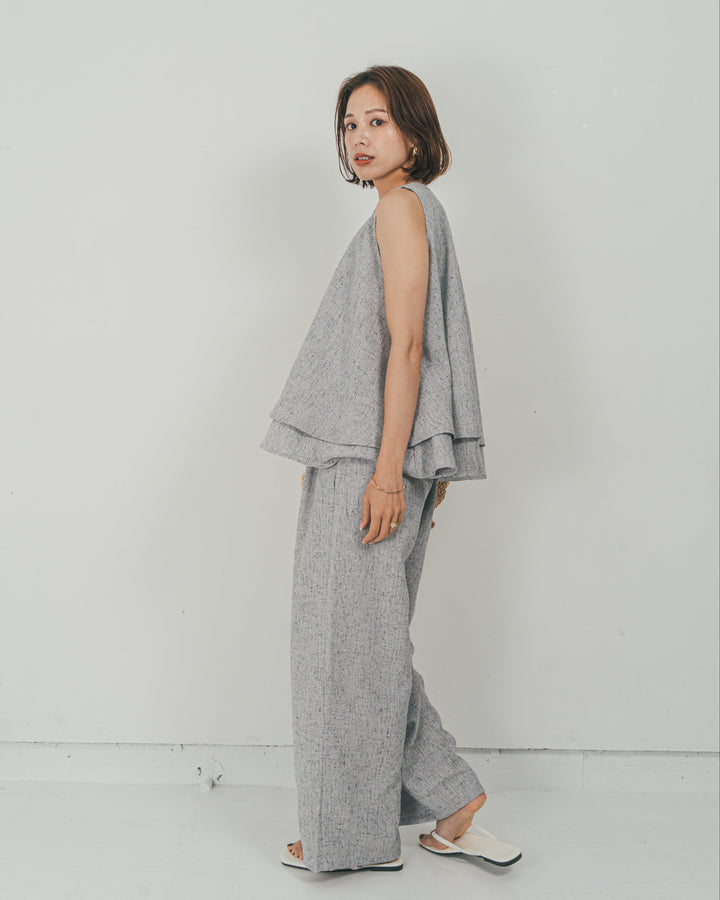［SET］Tweedノースリティアードタンクトップ + Tweedダブルタックパンツ（2SET）