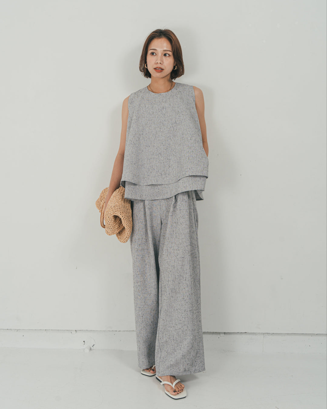 ［SET］Tweedノースリティアードタンクトップ + Tweedダブルタックパンツ（2SET）