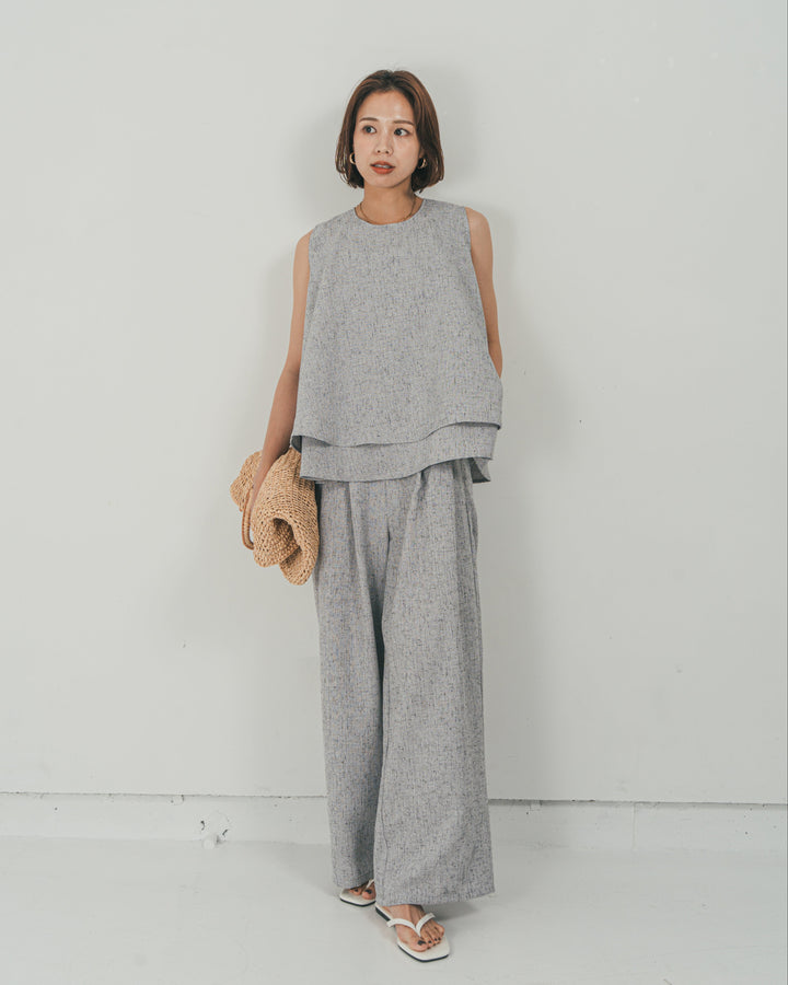 ［SET］Tweedノースリティアードタンクトップ + Tweedダブルタックパンツ（2SET）