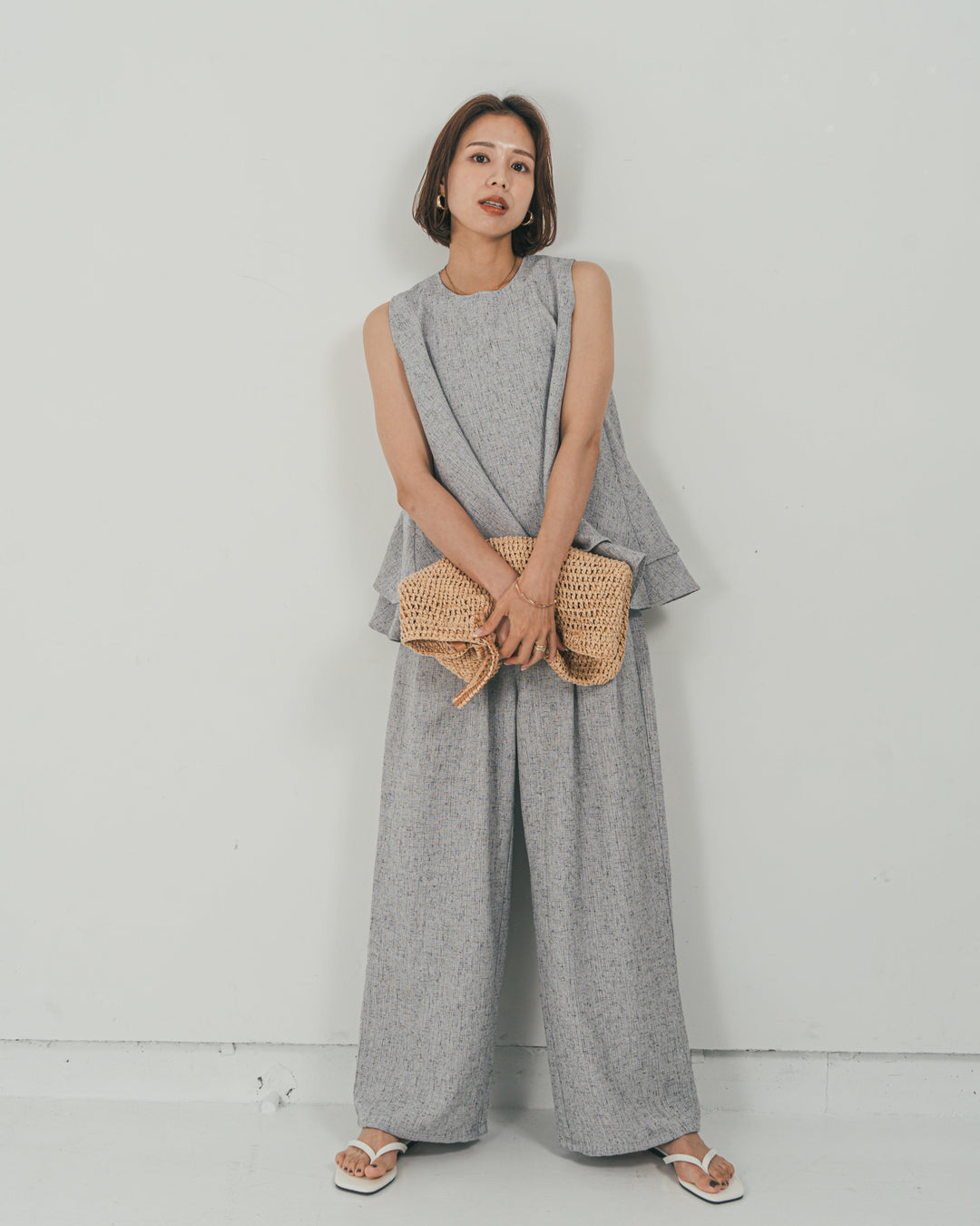 ［SET］Tweedノースリティアードタンクトップ + Tweedダブルタックパンツ（2SET）