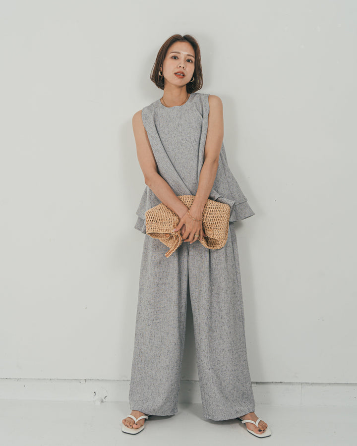 ［SET］Tweedノースリティアードタンクトップ + Tweedダブルタックパンツ（2SET）
