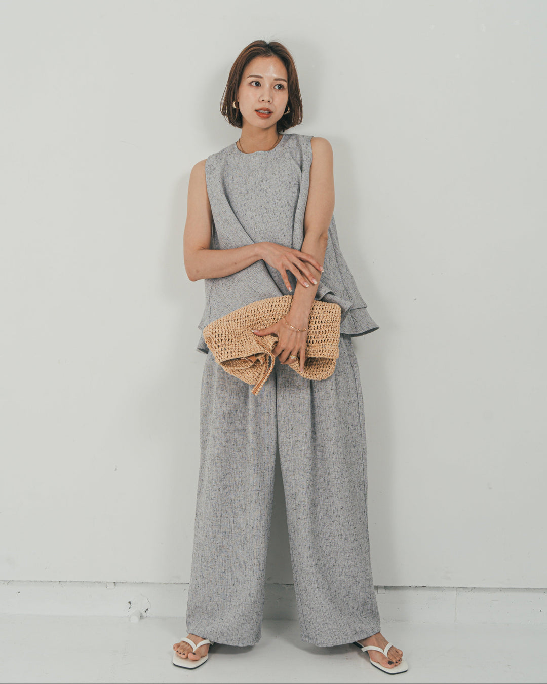 ［SET］Tweedノースリティアードタンクトップ + Tweedテイラードジレ + Tweedダブルタックパンツ（3SET）